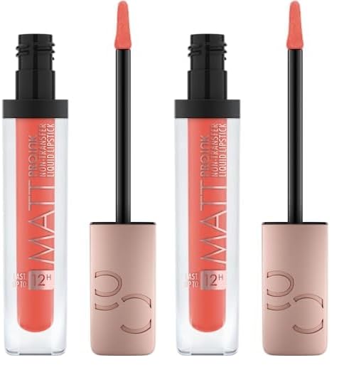 Catrice Matt Pro Ink Non-Transfer Liquid Lipstick, Nr. 170, Orange, langanhaltend, mattierend, schnelltrocknend, vegan, ohne Parabene, ohne Mikroplastikpartikel, Nanopartikel frei, 2er Pack (5ml)