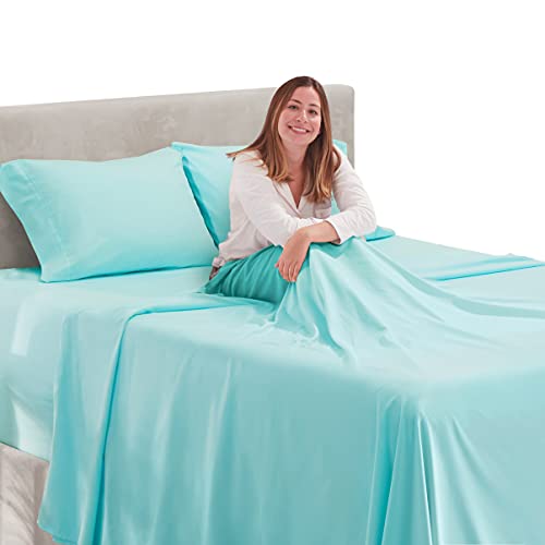 Image of Hearth & Harbor Extra Deep Pocket Full Sheet Set, Light Blue | 4 Piece Bed Sheet Set, Ultra Soft & Breathable, Fits Up to 24 inch Mattress, Hotel Luxury