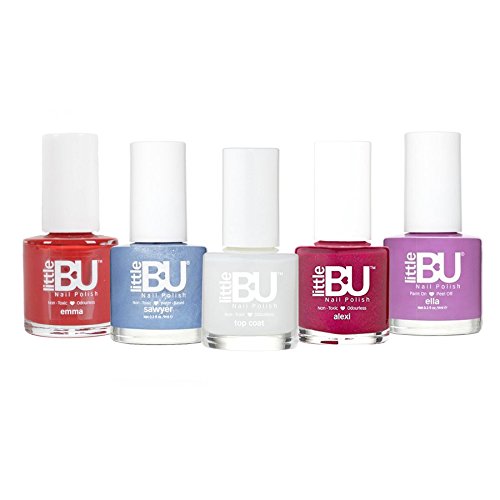 5 x Little BU® Non-Toxic Colour Nail Polish for Kids Teens and Mums (Ella, Sawyer, Emma, Alexi & Top Coat) - 5 x 9ml - MADE IN FRANCE