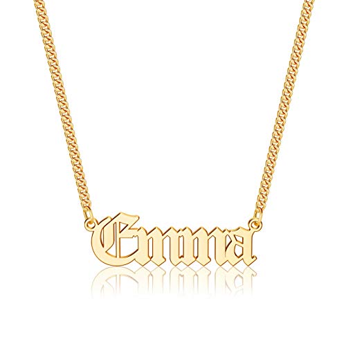 Anoup Gold Custom Name Necklace Personalized, Emma 14k Gold Plated Personalized Name Necklace Gold Customized Necklace Jewelry Name Plate Necklace Personalized Gifts for Women Gothic Font Style