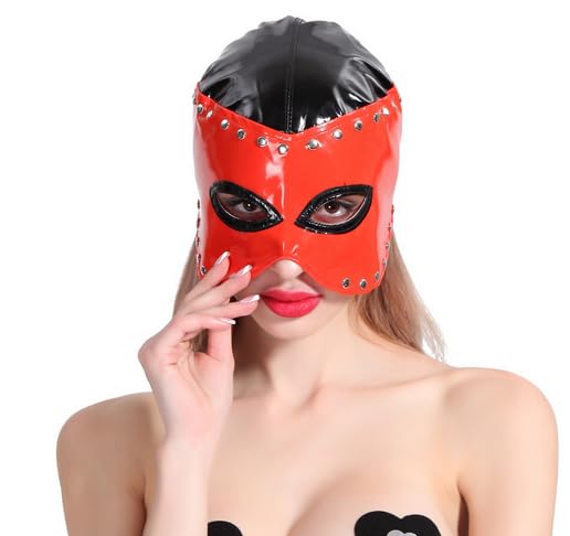 JNGUOSICN PU Leather Mask Full Cover Hood Masks Opened Mouth Show Eyes Face Mask Cosplay Costume Hood Headgear Wet Look Role Play Headwear for Couple Game Party Carnival - Image 2