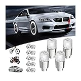 4PCS LED Car Wheel Tire Valve Caps Lights, Neon Spoke Flash Light Bulb for Bike Motorcycle, Waterproof Motion Sensors Led Lamp with 10 Extra Battery, Auto Accessories
