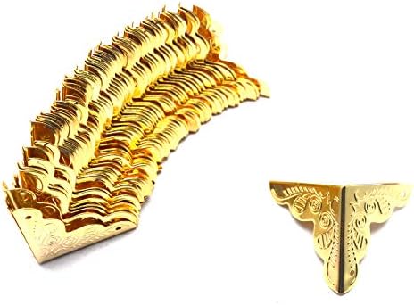 T Tulead Gold Chest Protector Box Corner Protectors Decorative Corner Bumpers Furniture Edge Guard 1"×1"×1" Pack of 50 with Mounting Nails