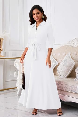 Image of Runwind Women Church Maxi Dresses 3 /4 Sleeve Button Down Print Casual Office Dress African