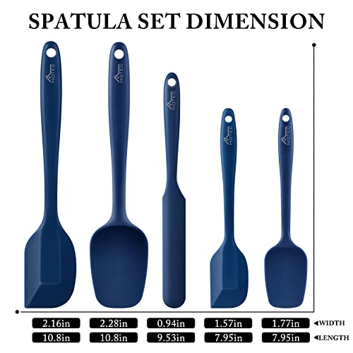Hotec Food Grade Silicone Rubber Spatula Set Kitchen Utensils For Baking, Cooking, And Mixing High Heat Resistant Non Stick Dishwasher Safe Bpa-Free Classic Blue Set Of 5 #TOP1