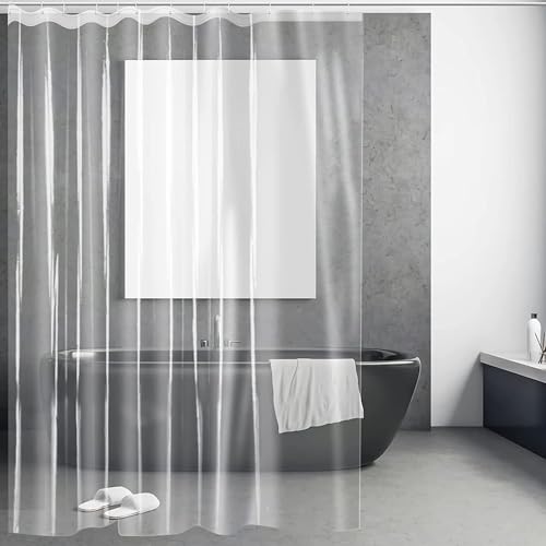 DOPROP Clear Shower Curtain Liner - 12G Thick Plastic PEVA 180x180cm See-Through Transparent Anti-Mould & Mould-Free Waterproof Bathroom Curtain Non-Toxic with Free Hooks Washable & Easy Care
