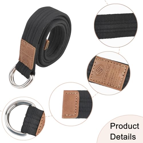 2 Pack Canvas Web Belts for Men Women, Men’s Soft Fabric Belts Casual with Double D-ring Buckle, Adjustable Wide Solid Belt (Black + White)3