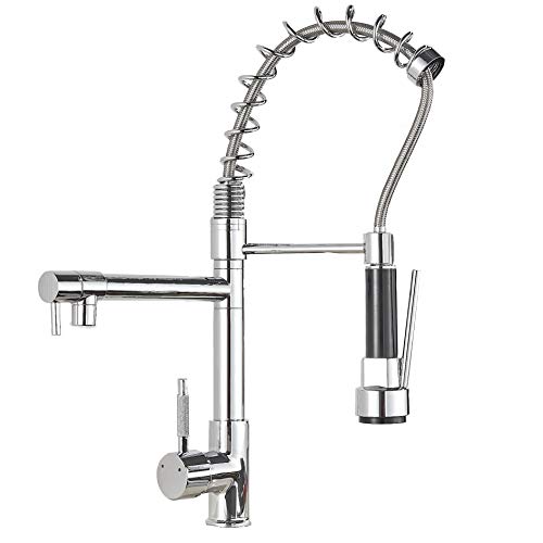 Saeuwtowy Robinet de Cuisine Avec 2 Jets Mitigeur Monocommande Mitigeur Robinetterie Pulvérisateur Double Fonction Pivotant à 360°Robinetterie à Froid & Chaud Disponible,Laiton Chromé