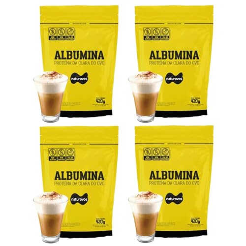 Kit 4x Albumina Naturovos 420g Sabor Café Mocaccino Proteína do Ovo Sem Glúten e Sem Lactose
