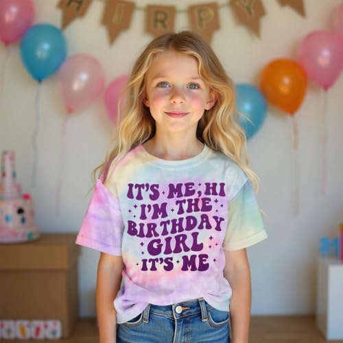 Image of Its Me Hi Im The Birthday Girl Shirts Kid Girl Birthday T-Shirt Outfit B-Day Party Tie Dye Short Sleeve Tee Top 6-12Y