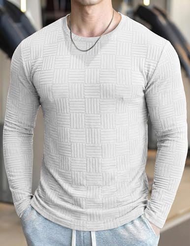 Image of JMIERR Mens T-Shirt Casual Stretch Solid Crewneck Short Sleeve Tees Textured Shirts