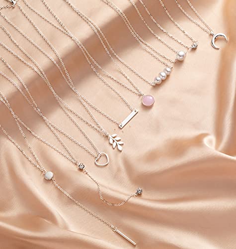 Kohota 30 Pcs Layered Choker Necklaces For Women Silver Gold Pendant Y Neckless Trendy Adjustable Chain Necklaces For Teen Girls With Sexy Coin Moon Star Diy Multilayer Simple Necklace Jewelry Set #TOP5