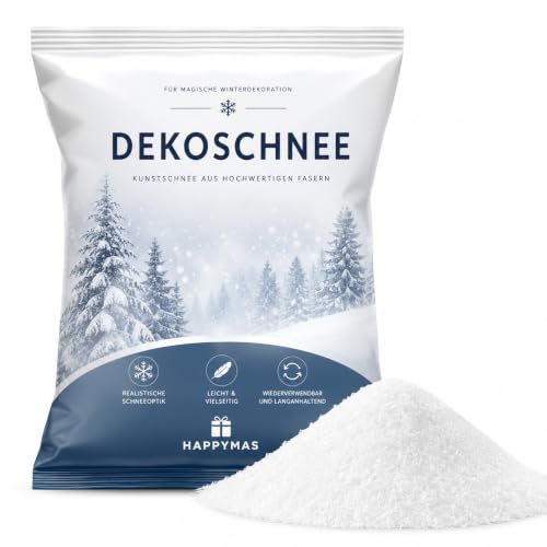 happymas Täuschend echter Kunstschnee Schnee weich und fluffig - glitzernder Dekoschnee für Dekoration - Deko Streuschnee Weihnachten