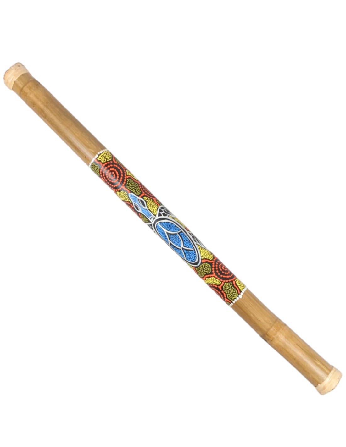 Artisanal Großer Regenmacher aus Bambus, Rainstick 80 cm, Dekor handbemalt, Mehrfarbig