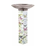 Studio M Art Pole Bird Bath, PVC Weather Resistant Pole with Stainless Steel Bowl Outdoor Decoration for Gardens, Patios, Yards, Landscaping and Birding Accessories, Welcome to The Garden