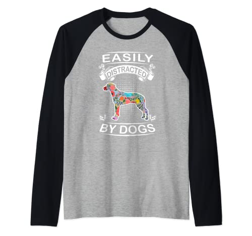 Easily Distracted By Dogs Rhodesian Ridgeback Dog Lovers Camiseta Manga Raglan