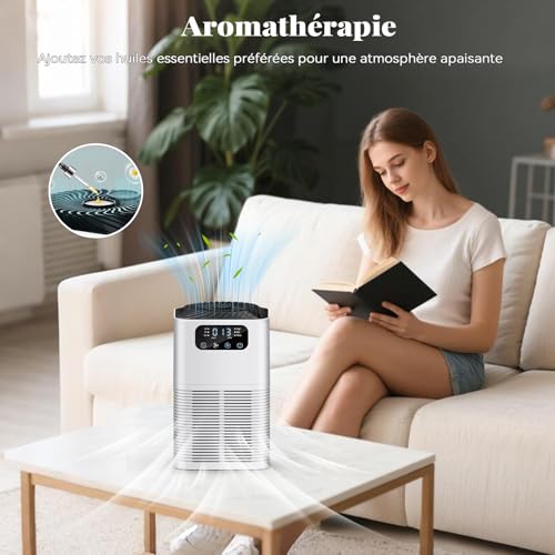 Purificateur d'Air avec Filtre HEPA H13, Filtration Efficace Allergène, Élimine Moisissures, Pollen, Odeurs, Fumée et Particules Inférieures à 0,3 µm, Éponge d'Aromathérapie, Air Purifier 22dB – Image 6