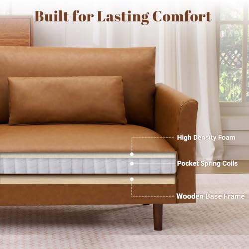Image of Kingfun Faux Leather 3-Seater with Side Pocket, Mid Brown