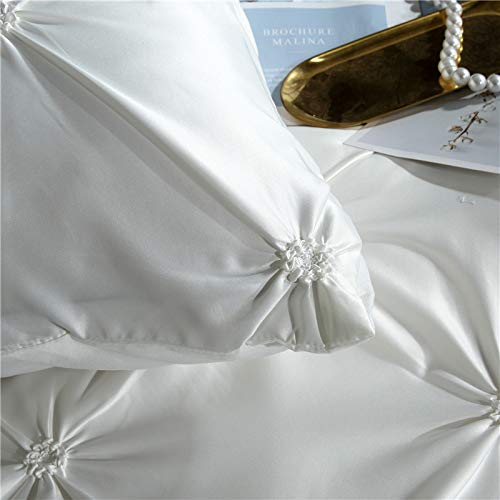 Smnjf 3 Piece Pinch Pleated Duvet Cover With Zipper Closure, White Pintuck Pinch Pleat Pattern Bedding Comforter Cover Set (White, Full/Queen, 90"X90") #TOP6