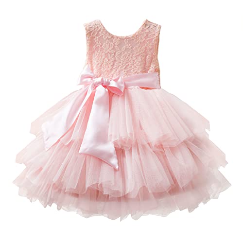 NNJXD Brudnäbb- och festklänning för flicka och baby, rygglös A-linje-spetsklänning med tutu och tyll, 5-6 År