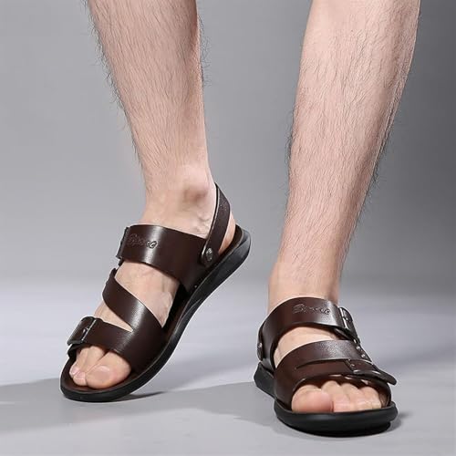 Men's Summer Leather Buckle Casual Flat Sandals With Adjustable Ankle Straps Slip-On Beach Sandals Open Toe Non-Slip Soft Comfortable Slide Sandals For Men4