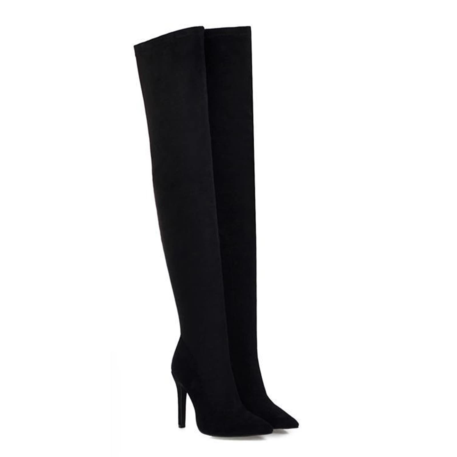 11CM/4.33IN Stivali al Ginocchio Elasticizzati Stivali A Punta A Spillo da Donna con Tacco Alto Stivali alla Coscia in Pelle Scamosciata