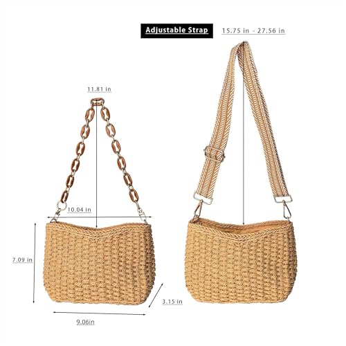 Image of Eiyye Hobo Bag Women's Straw Crossbody Bag Handmade Small Woven Summer Beach Handbag with Chain for Travel, Shopping, Camping, Beach Vacations