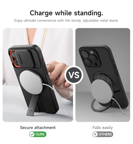 Image of SURITCH for iPhone 15 Pro Max Case with Magnetic Camera Slide Cover and Adjustable Kickstand, Compatible with MagSafe, Shockproof Bumper Case Slim Protective Cover 6.7 Inch, Black