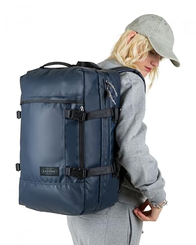 Image of Eastpak Travelpack - 42L Cabin-Size 2-in-1 Duffel, Convertible Backpack, 17-inch Laptop Sleeve, Two Compartments & Adjustable Straps, Tarp Navy