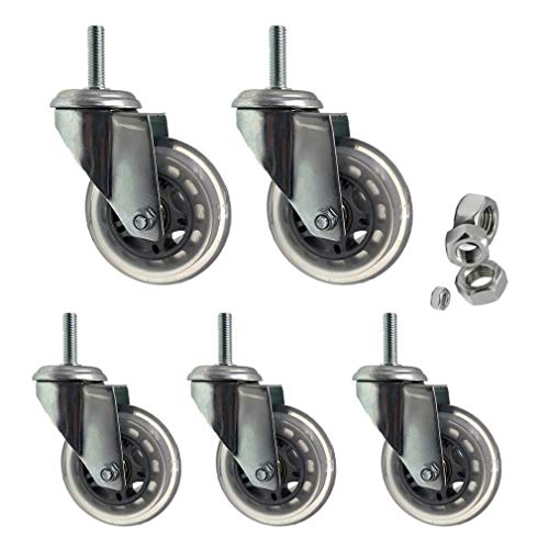 Geovne 3 Ruedas para Silla Oficina,Rueda Giratoria para Muebles(5 Piezas),Varilla Roscada M8/M10/M12mm,Ruedas de Repuesto Resistente al Desgaste,Silencioso