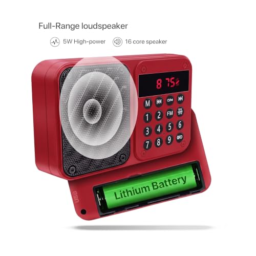 Image of Fire Turtle Fire Turtle Portable Bluetooth FM Radio Speaker with 6W HD Sound, Type-C Fast Charging, 12 Hours Playback, USB, TF Card, AUX Input, Number Keypad, Music Player for Home, M7 Red