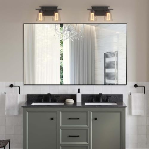 BEAUTME 50x30 Inch Large Bathroom Mirror, Black Wall Mirror, Modern Non-Rusting Metal Frame Bathroom Mirror, Suitable for Bathroom, Bedroom, Living Room, Hangs Horizontally or Vertically