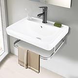 18'' Fregadero Flotante para Baño, Lavabo Ceramico con Flotante llave Monomando Desagüe, Fregadero Pequeño y Moderno de...