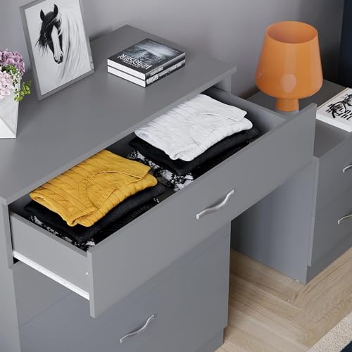 Image of 5-Drawer Gray Dresser with Metal Handles and Slides, Unique Anti-Sag Drawer Support, Bedroom Storage Unit