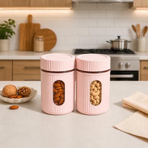 Image of SR (Set of 2) Oval Window Plastic Storage Container | Airtight Kitchen Storage Containers | Containers for Kitchen Storage with Window for Snacks, Dry Fruits, Tea & Coffee (800 ml) (Multicolor)