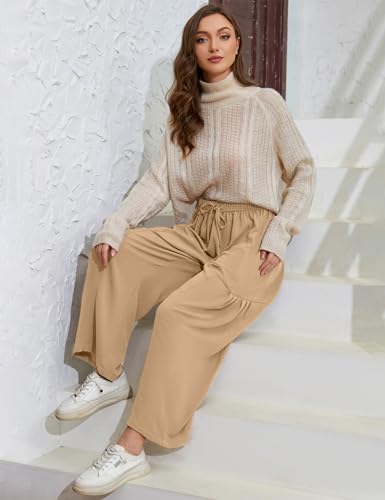 Women's Wide Leg Capri Pants Casual Loose Fit Lantern Trousers Drawstring Elastic Waist Pants2
