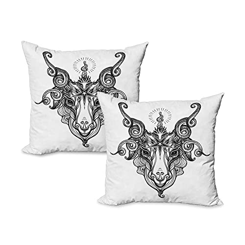 Ambesonne Pentacle Decorative Throw Pillow Case Pack Of 2, Pentagram Sign Demon Baphomet Satanic Goat Head Sketch With Swirls, Couch Bedroom Living Room Cushion Cover, 20", Charcoal Grey #TOP7
