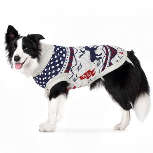 Image of Cozy Stretch Dog Turtleneck Sweater -Dog Christmas Sweater Pullover, Soft Warm Knit Dogs Sweaters for Boy & Girl Pets,Cold Weather Outfit for Small Medium Large Pups,White Deer XL