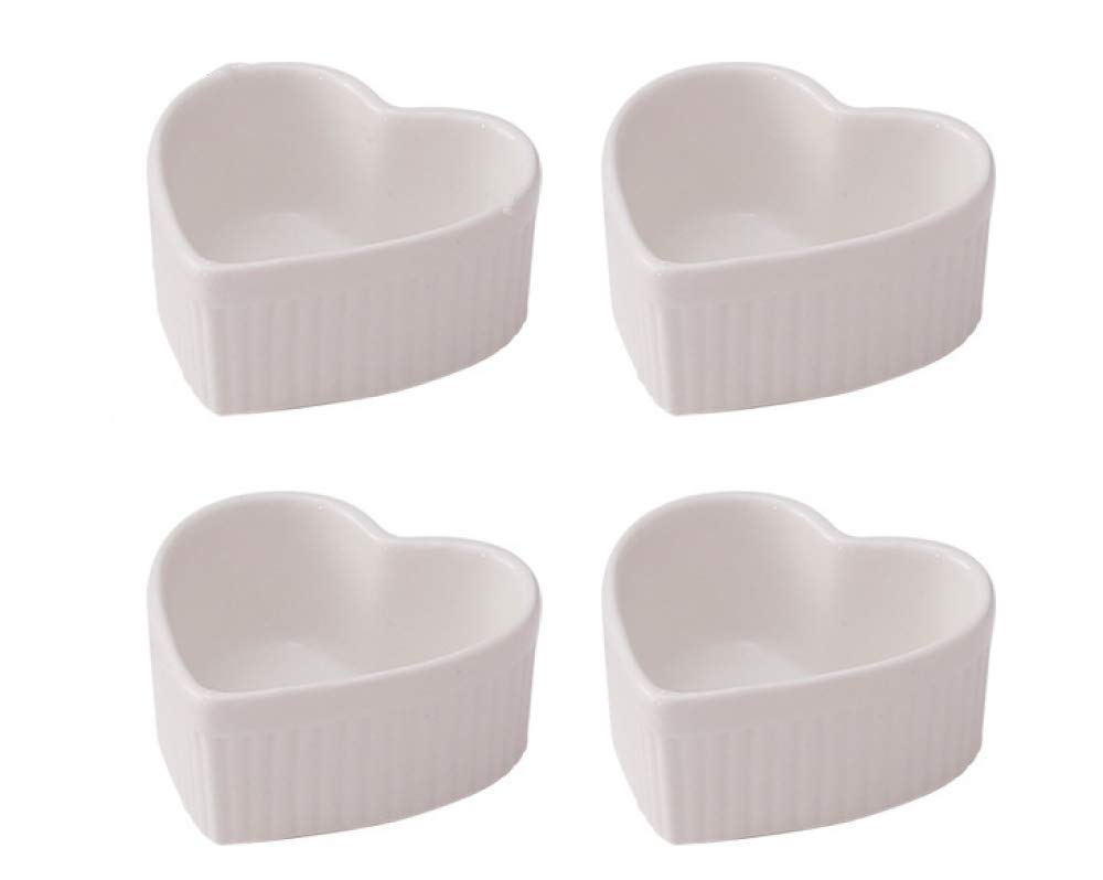 Juego de 4 ramequines de cerámica azul con forma de corazón de 4 onzas, cuenco de postre para hornear pasteles, mermeladas, soufflé, crema brulee, kit de utensilios de cocina para hornear con tazas de