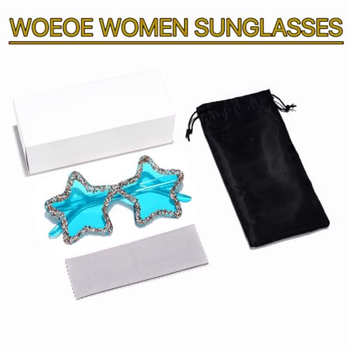 Woeoe Rimless Star Shape Sunglasses Rhinestone Glasses for Women Diamond Crystal Sunglasses Costume Party Accessory2