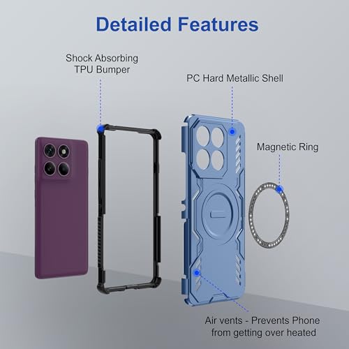 Image of Zapcase Back Case Cover for Motorola Edge 60 Pro | Magnetic Case with Built-in Metal Ring | Supports MagSafe Charger, Wallet & Car Mount | Shockproof Hybrid PC + TPU | Blue