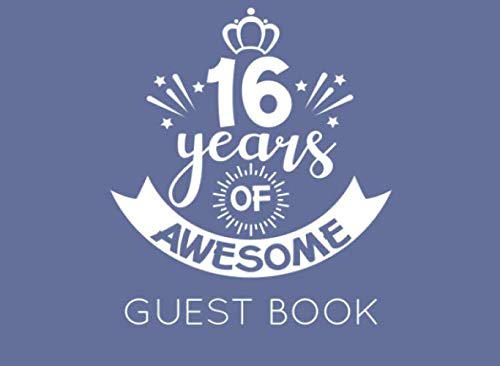 16 Years of Awesome: Blue and White Guest Book for 16th Birthday Party. Fun gift for someone’s birthday, original present for a friend or a family member