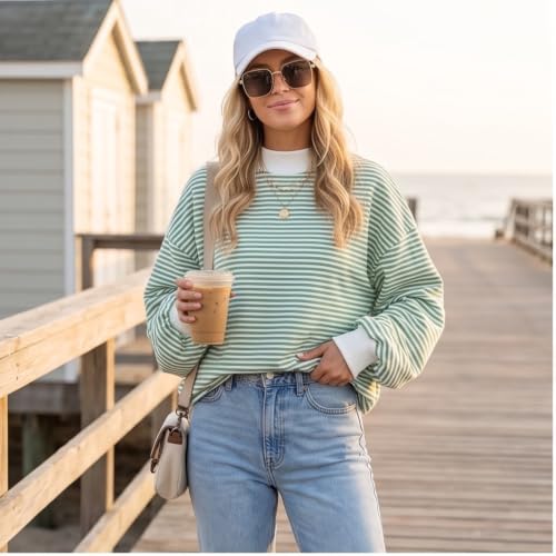 Jielayou Mock Neck Sweatshirt for Women Striped Oversized Comfy Sweat Shirt - image 4