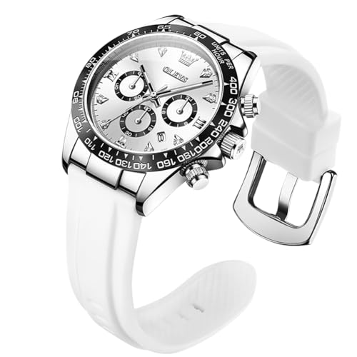 Image of OLEVS Women Dress Watches Two Tone Diamond Quartz Wristwatch, Silicone Waterproof Luminous Day Date Ladies Chronograph Gift Watch