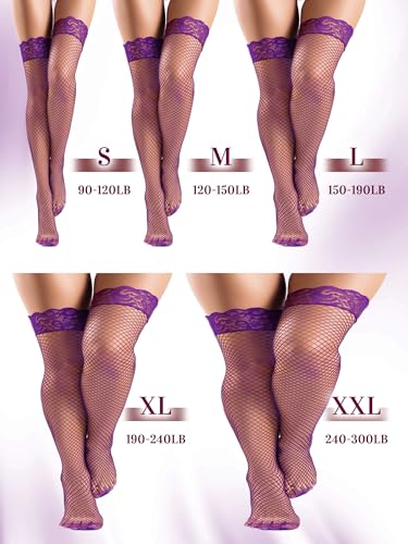 Image of Bencailor 4 /6 /12 Pairs Fishnet Thigh High Stocking for Women Silicone Lace Top Sheer Over Knee Stockings