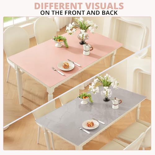 Image of OstepDecor Pink Table Cover Protector 16 x 28 Inch, 1.5mm Thick Plastic Table Cover, Dining Table Protector Pad, Waterproof & Easy Cleaning PVC Desk Mat for Dresser, Coffee & Kitchen Wooden Tabletop