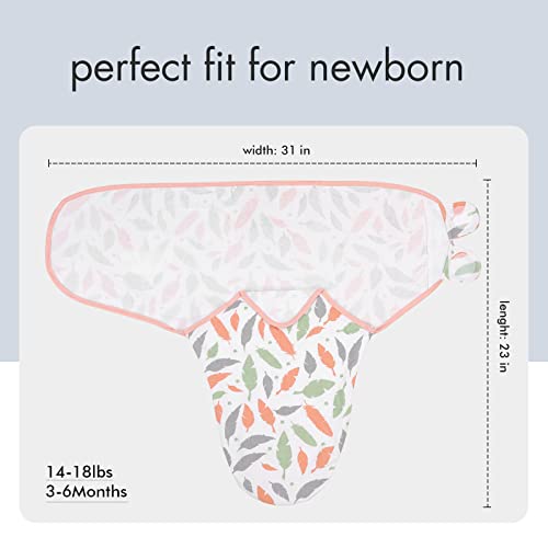Gllquen Baby Swaddle Blankets For Baby Girls, 3-6 Months, Orange Pink Feather & Wave Point, 3 Pack Wrap Set, Newborn Adjustable Swaddles Sleep Sack, (Medium/Large) #TOP5