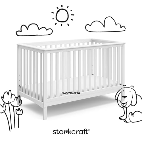 STORKCRAFT Hillcrest 4-in-1 Convertible Crib (White) - Converts to Daybed, Toddler Bed, and Full-Size Bed, Fits Standard Full-Size Crib Mattress, Adjustable Mattress Support Base