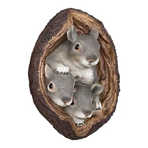 BELLA HAUS DESIGN Squirrel Tree Wall Mount 7"x11" - Polyresin Wall Sculpture Ornament for Indoor or Outdoor Decor - Squirrel Tree Faces Animal Garden Decorations Cover