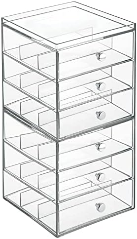 mDesign 2 pc. Set Stackable Storage Organizer for Eyeglasses, Sunglasses, Reading Glasses - 3 Drawers, Clear